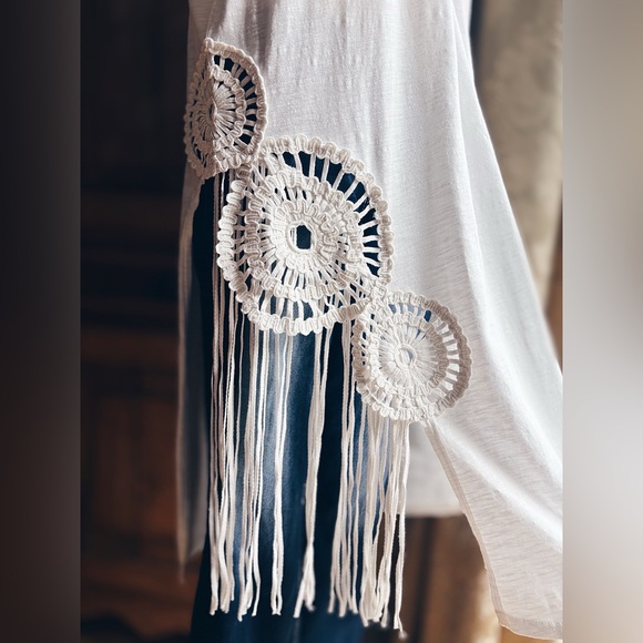 Anthropologie White Celandine Fringe Embellished Midi Dress Boho NWT XS - Picture 11 of 15